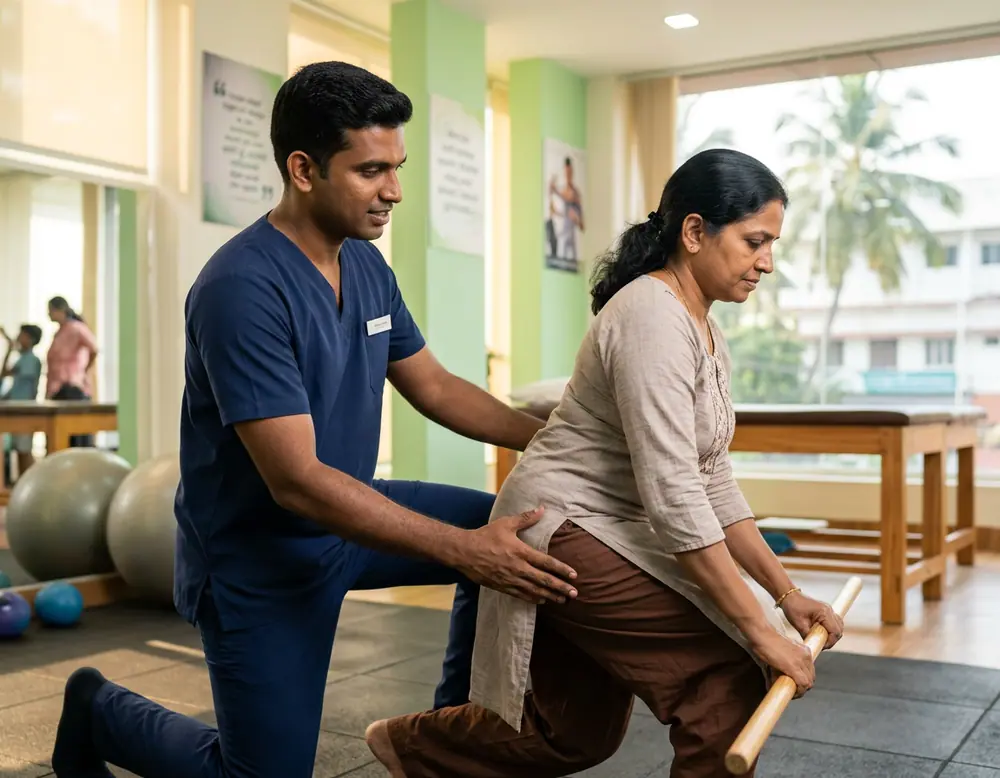 Physiotherapist performing movement analysis for injury prevention at Proud Physio and Wellness, Kakkanad