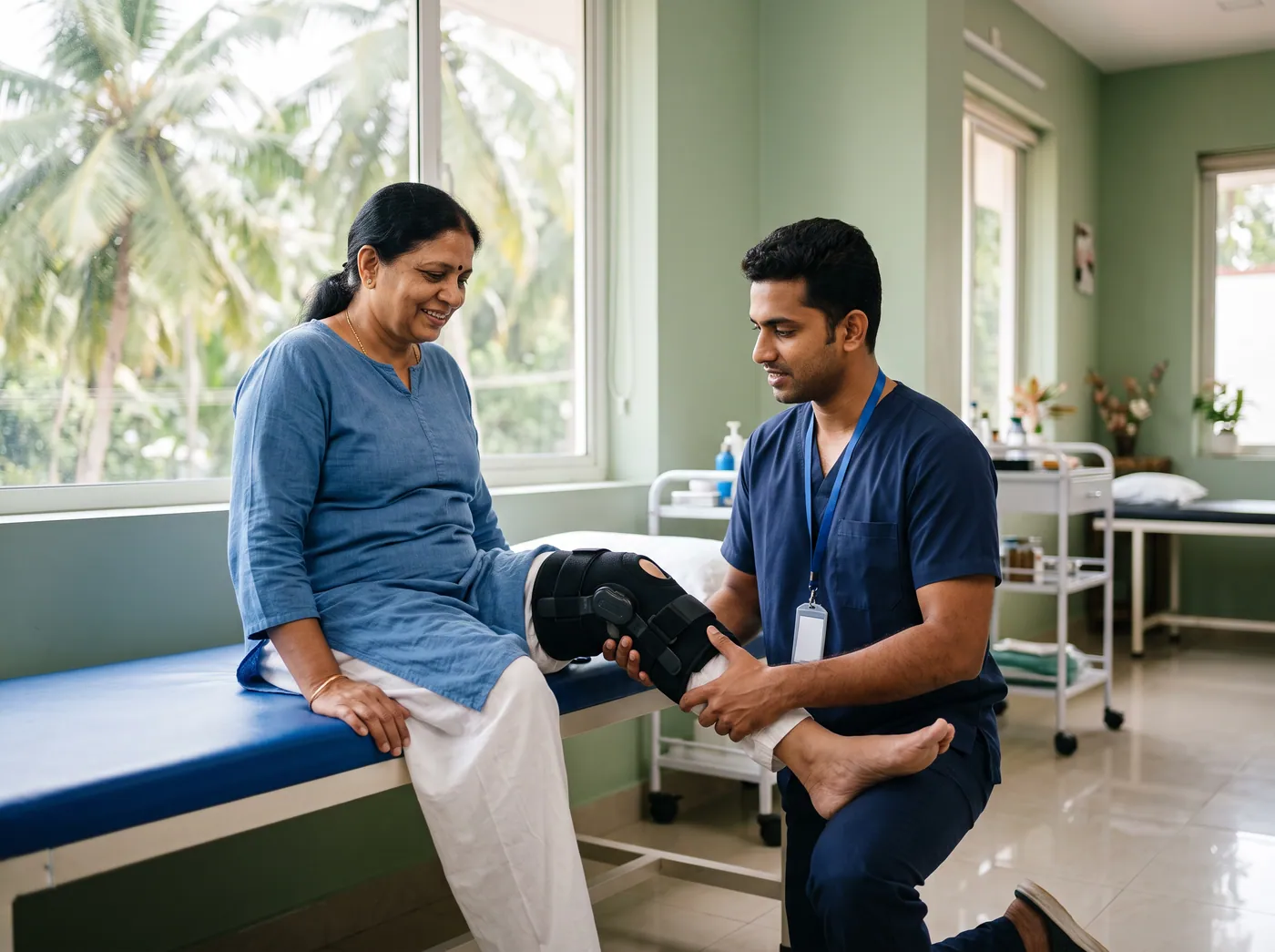 Post-operative knee range-of-motion exercise with a physiotherapist
