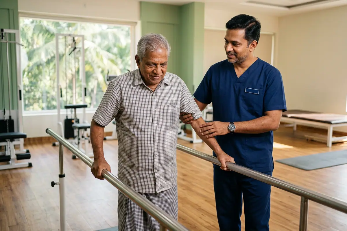 Hemiparesis physiotherapy rebuilding strength on the weaker side for a patient in Kochi